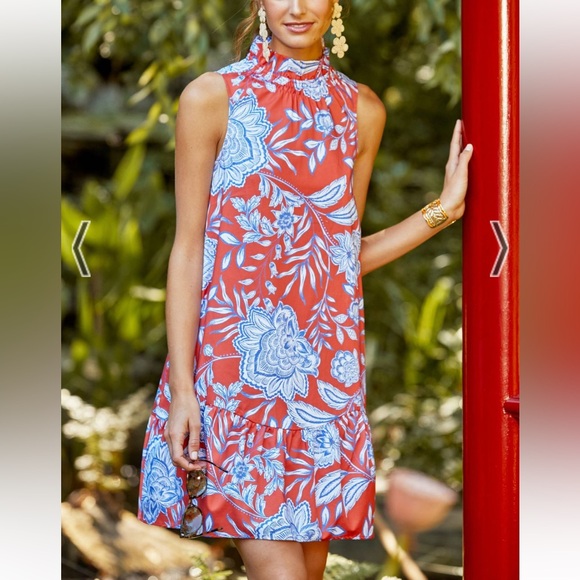 Tyler Boe Stella Fleur De Lis Skimmer Floral Print Ruffle Neck Mini Dress - S - Picture 3 of 16